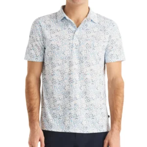 Men's Short-Sleeve Floral Outline Print Golf Polo Shirt