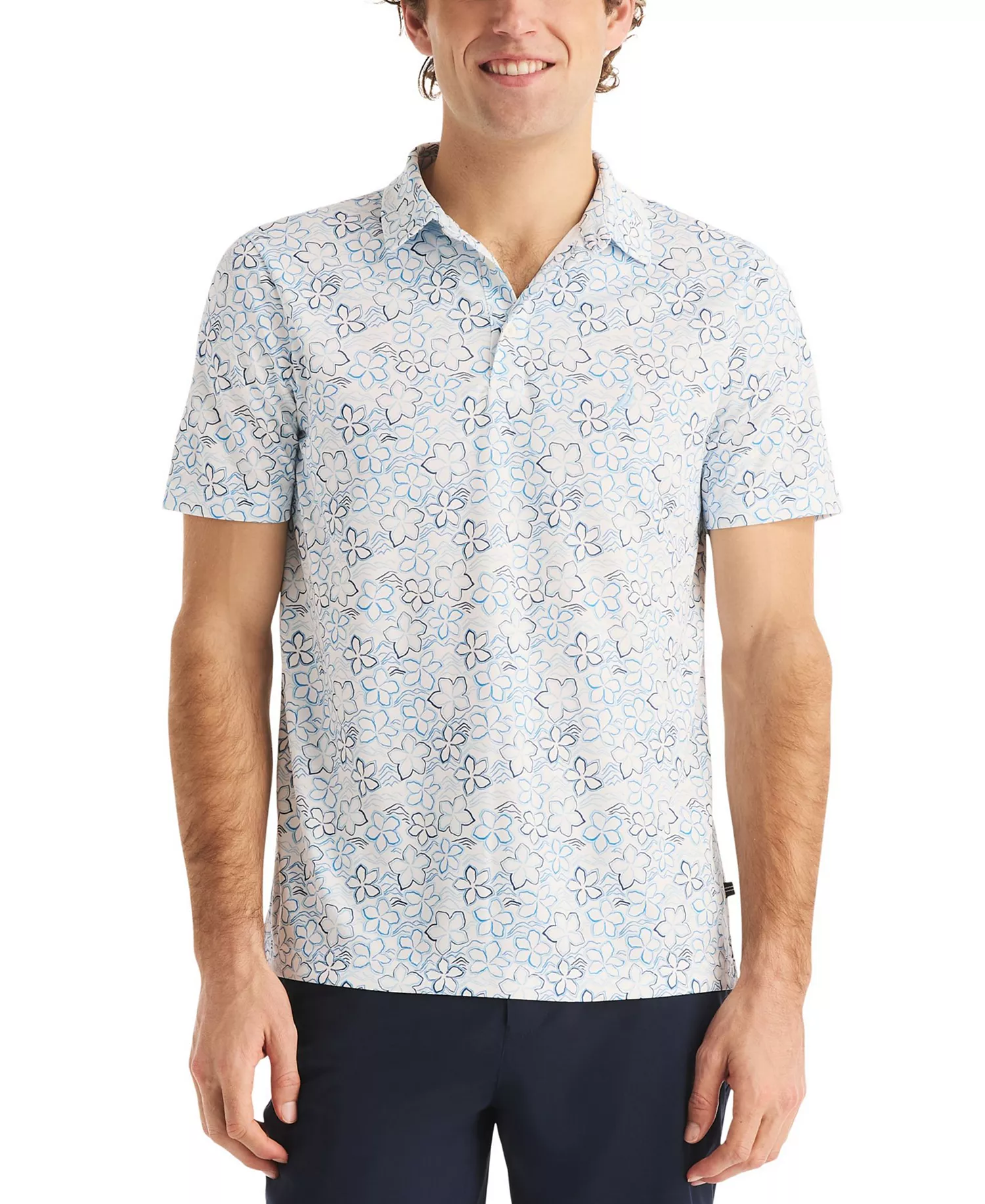 mni-180525a10132a2a9a20ff75e7586b2a8 Men's Short-Sleeve Floral Outline Print Golf Polo Shirt