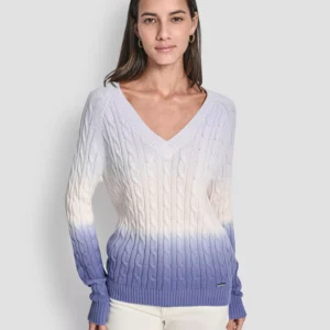 Women's Deep Dye V-Neck Cable Sweater