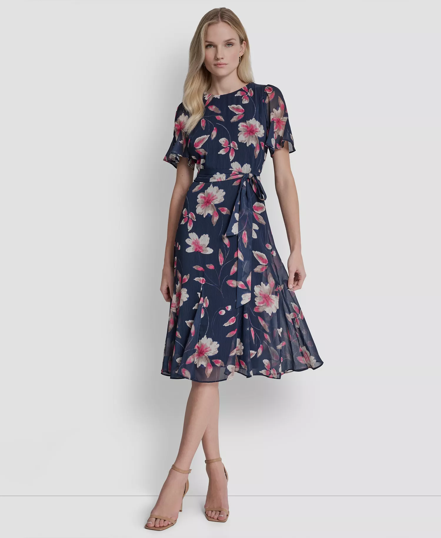 mni-18a8d9e452a4d903135227dcce3b2b24 Women's Short Godet-Sleeve Jewel Neck Midi Dress