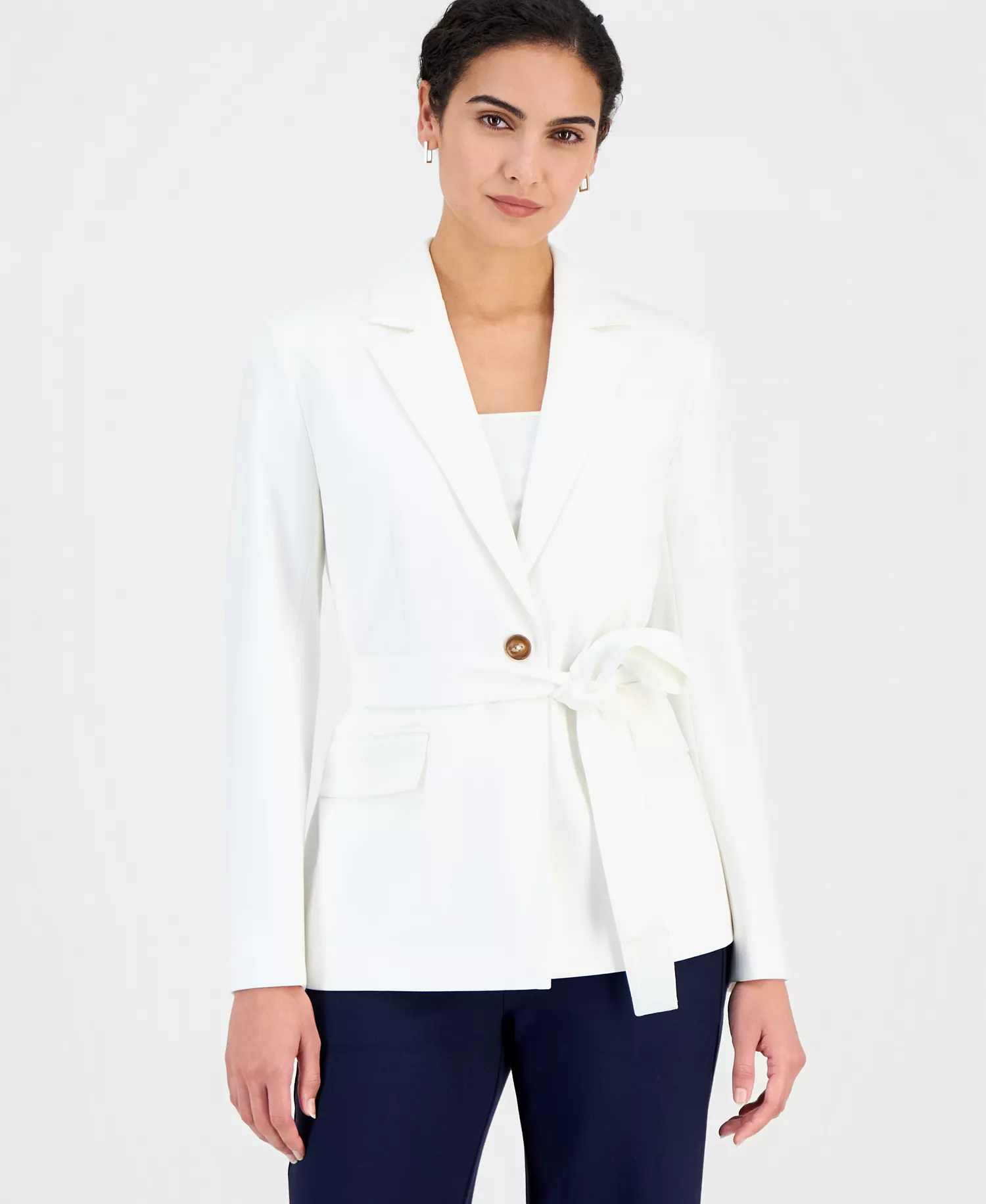 mni-18bf8474e0ce081a1bf236cc386cd8df Women's One-Button Tie-Waist Blazer