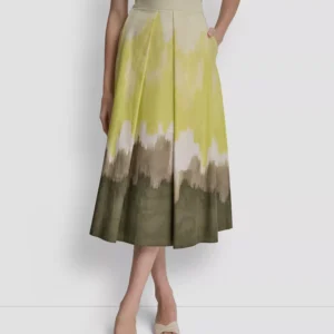 Women's Ombre Print Poplin Side Zipper A-Line Skirt