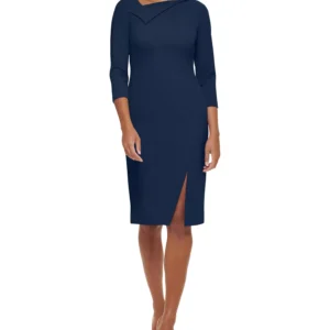 Women's Foldover-Neck Front-Slit Sheath Dress