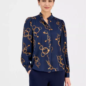 Women's Printed Button-Front Blouse