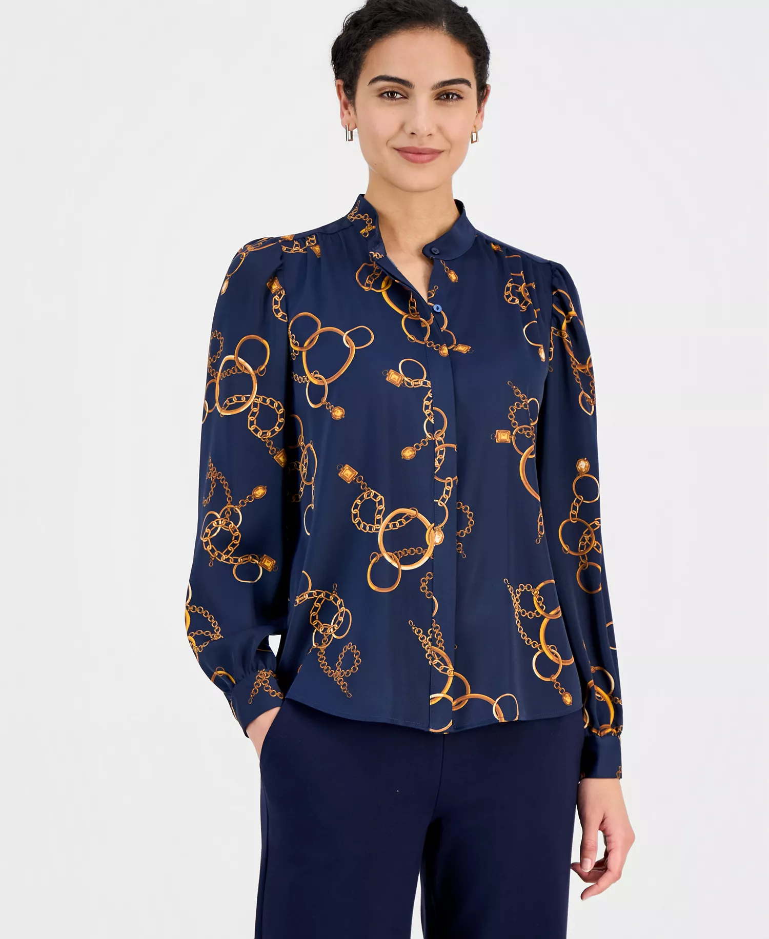 mni-195a04ddc76e21cddcf79a634f60f95f Women's Printed Button-Front Blouse