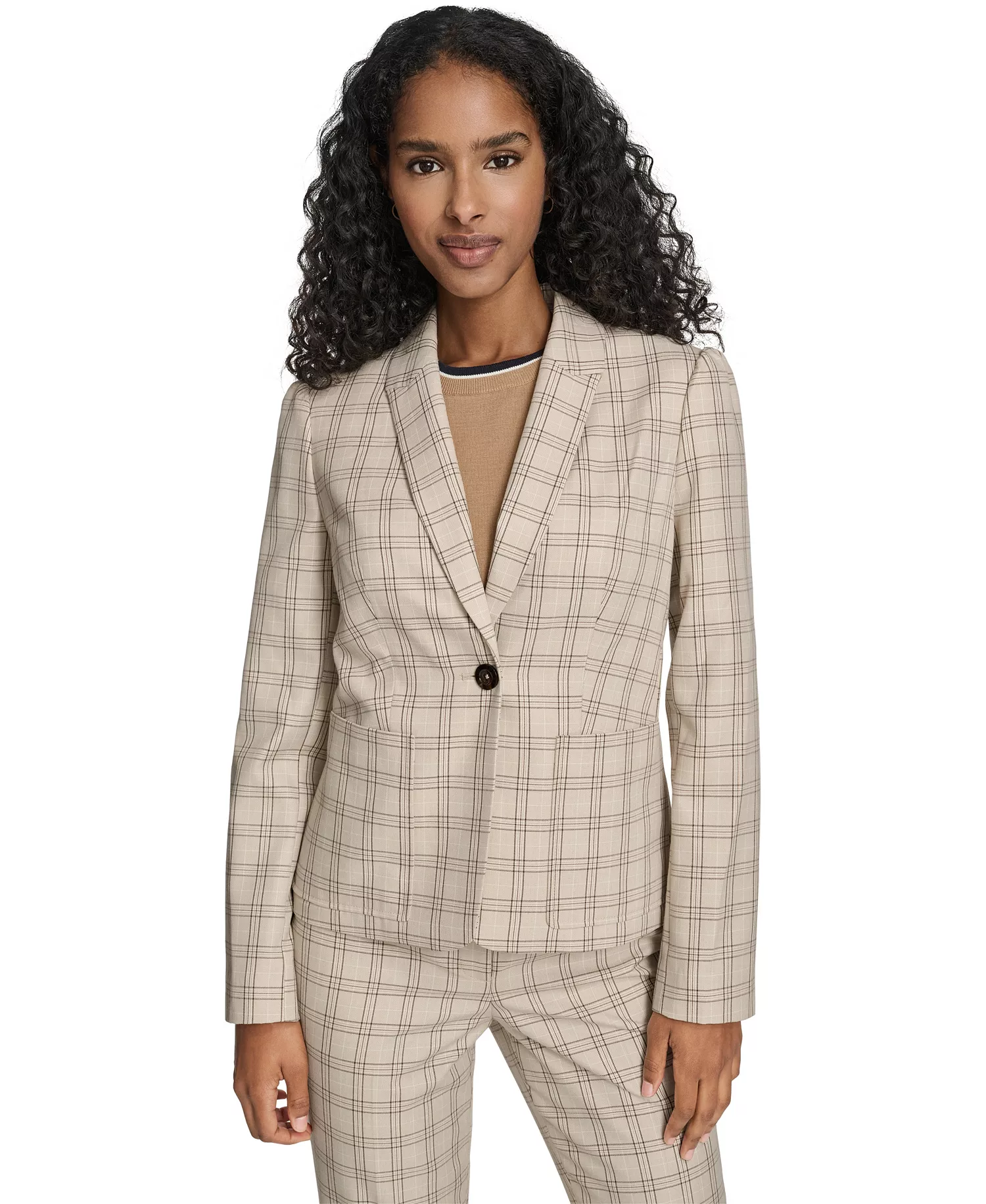 mni-19c5e951f66ad67ef2f1f83ae98f1c93 Women's Plaid One Button Blazer Blazer