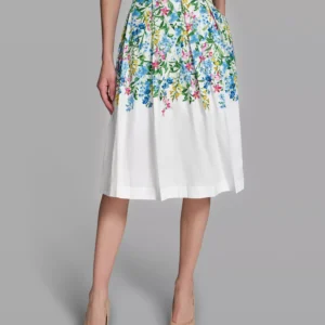 Women's Pleated Placed Printed Skirt