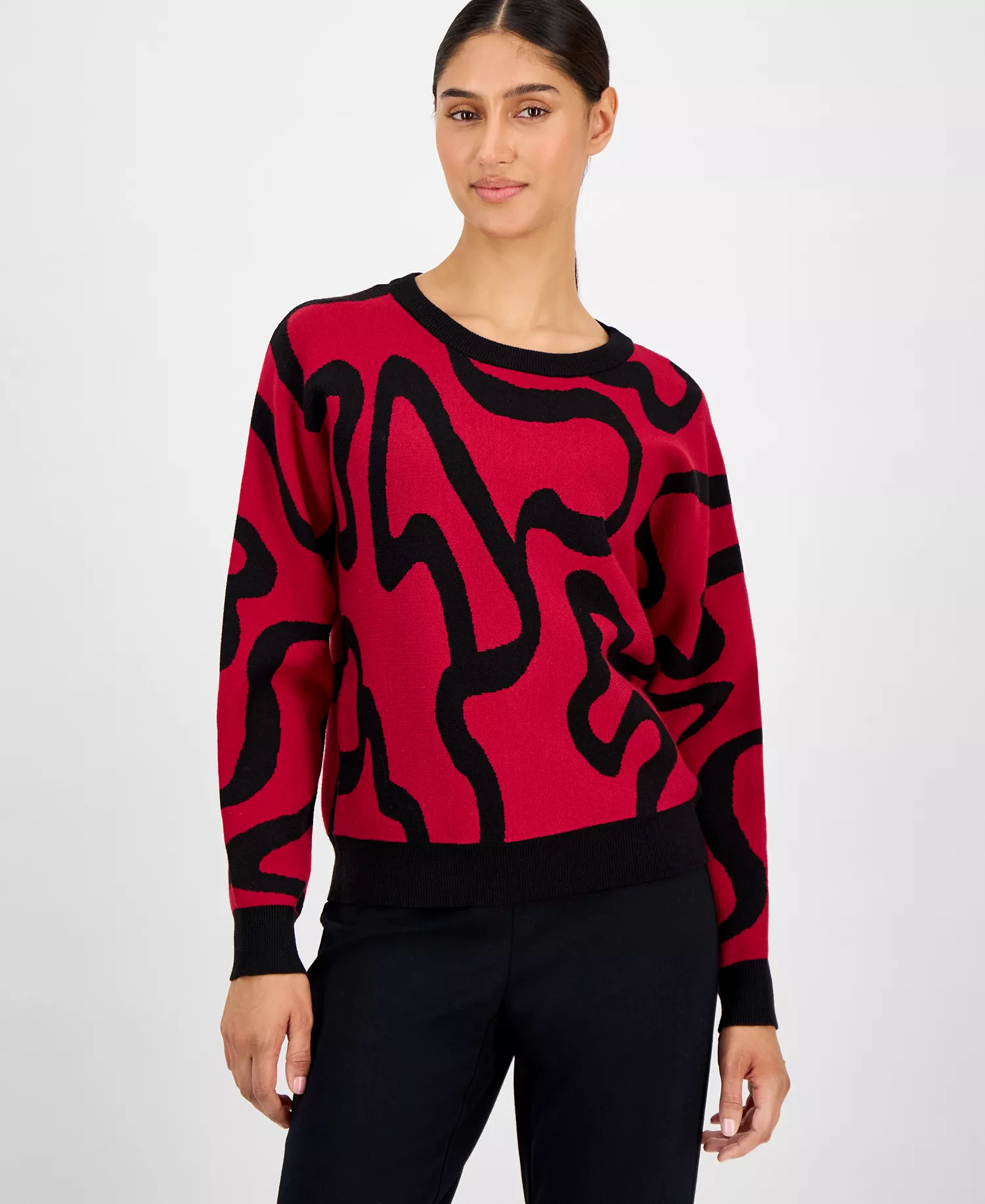 mni-1b9c9a91884760237960d3bebf0deab7 Women's Squiggle Jacquard Crewneck Sweater — изображение 3