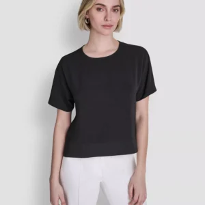 Women's Textured Woven Short-Sleeve Crew Neck Top