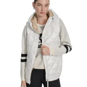 Women's Quilted Curved-Hem Hooded Vest