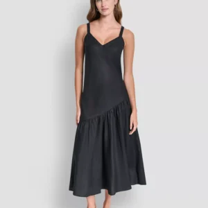 Women's Shirred Sleeveless V-Neck Dress