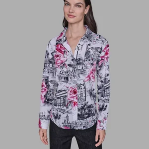 Women's Floral Print Collar Top