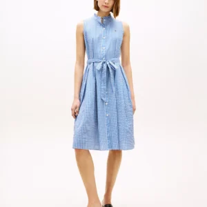 Women's Sleeveless Collared Frill Dress