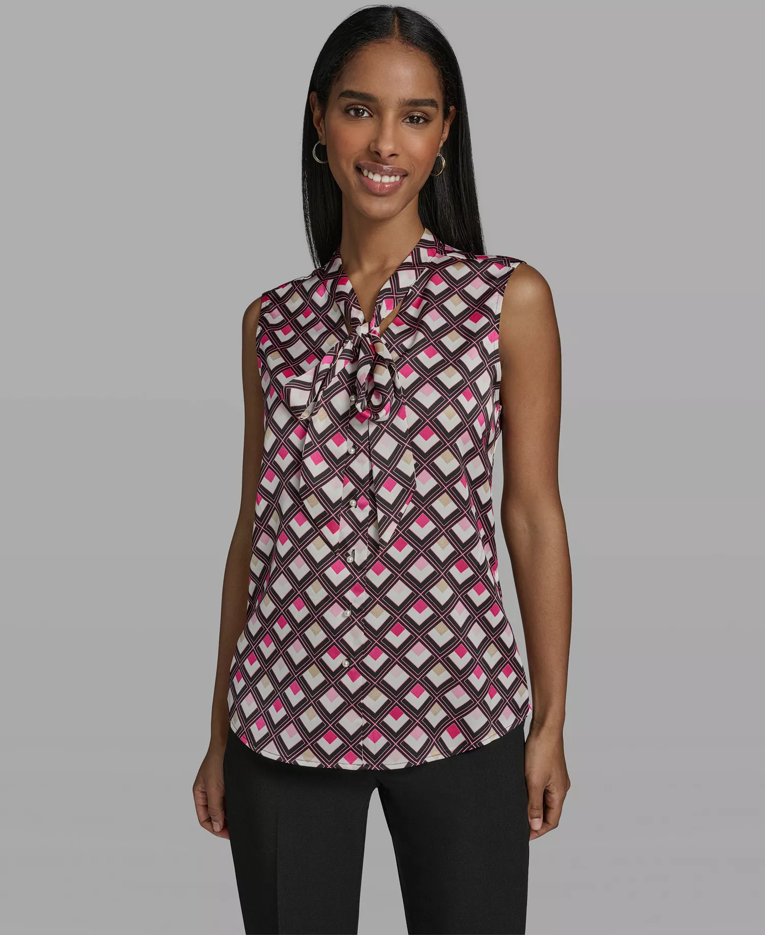 mni-1e7fba6ae38d1aff2184a819be0a2d01 Women's V-Neck Woven Blouse