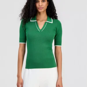 Women's Johnny-Collar Half-Sleeve Top