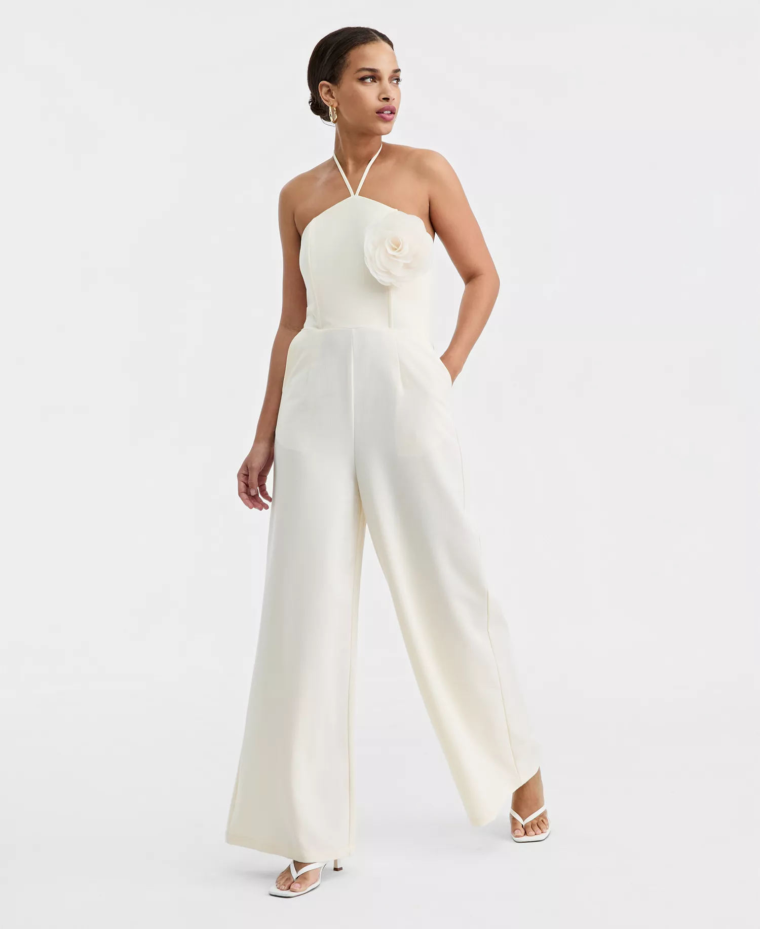 mni-1f839b2fe6aaac70f73f1d3622953322 Women's Rosette Halter Neck Wide-Leg Jumpsuit, Macy's Exclusive