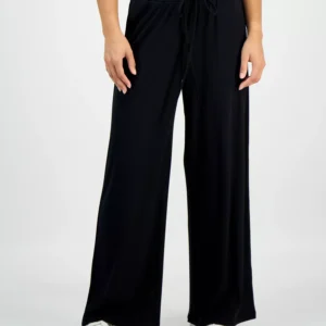 Petite Ribbed Knit High Rise Drawstring Wide-Leg Pants, Macy's Exclusive