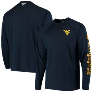 Men's PFG Navy West Virginia Mountaineers Terminal Tackle Omni-Shade Long Sleeve T-shirt