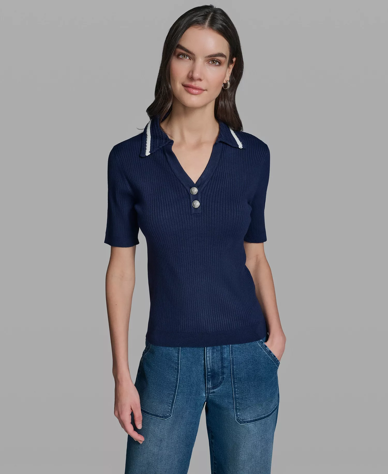 mni-228b8bc1825cceaea6856f13e33984ac Women's Short-Sleeve Collared Sweater — изображение 4