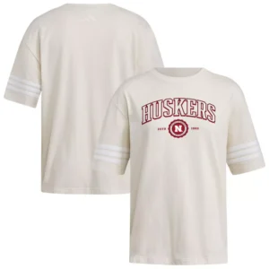 Women's Cream Nebraska Huskers Fashion Three-Stripes Oversized T-Shirt