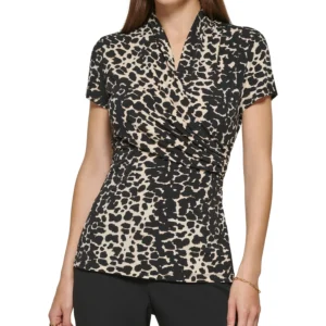 Petite Animal-Print Draped Surplice Blouse, Created for Macy's