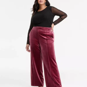 Plus Size High-Rise Wide-Leg Velvet Pants, Created for Macy's