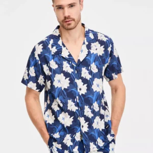 Men's Tropical Printed Button-Down Swim Shirt