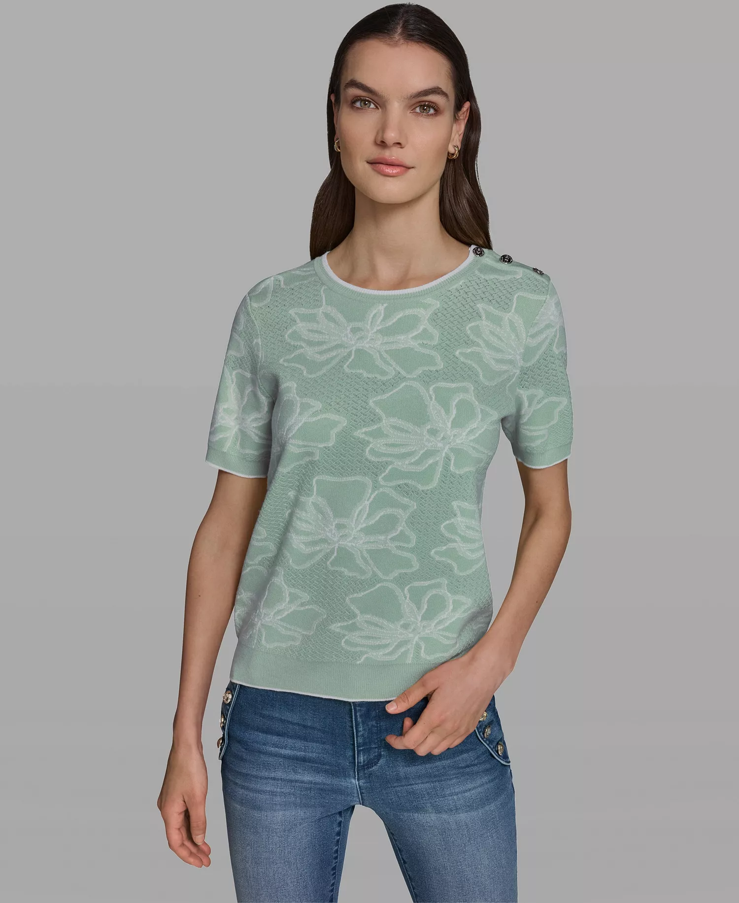 mni-23f801de04567c22a669a07e0b8e70de Women's Flower Print Short-Sleeve Sweater — изображение 4