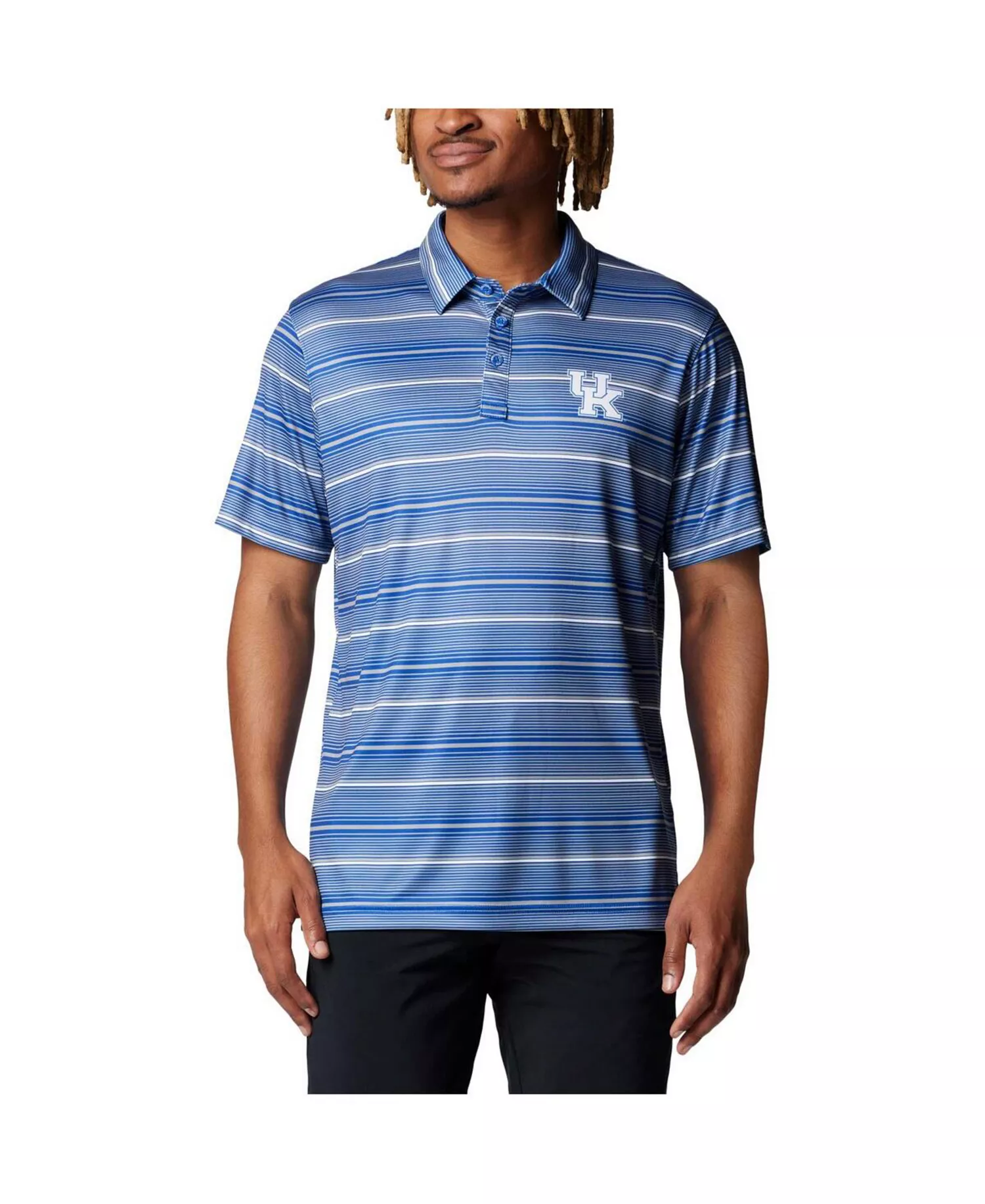 mni-24097811018df7c0981dbba20a70512b Men's Royal Kentucky Wildcats PFG Super Terminal Tackle Omni-Shade Stripe Polo Shirt