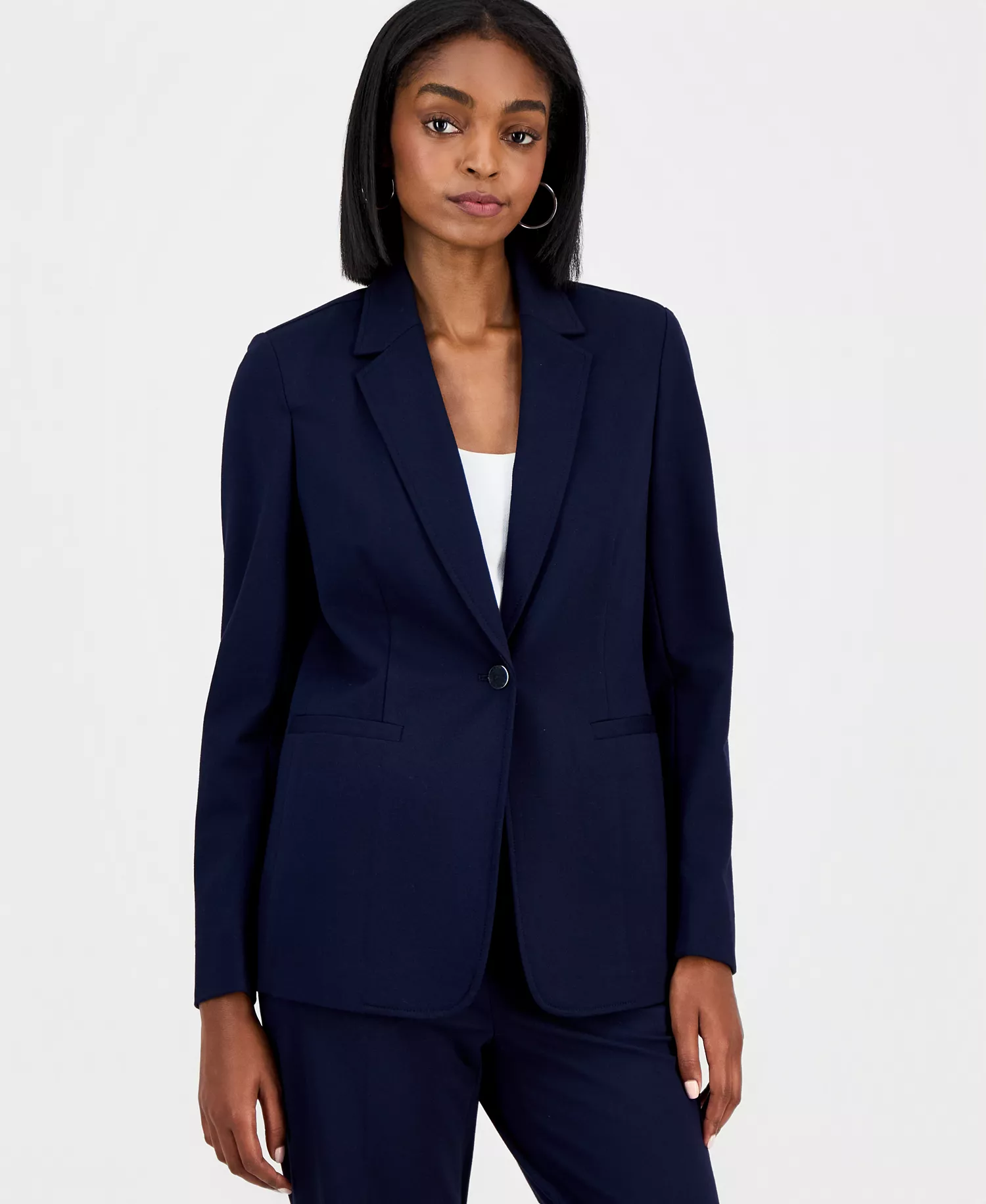 mni-249e10fa879bf2a263876588b4646410 Women's Compression Notch-Collar Single Button Blazer, Scoop-Neck Camisole & Compression Tie Front Capri Pants, Macy's Exclusive