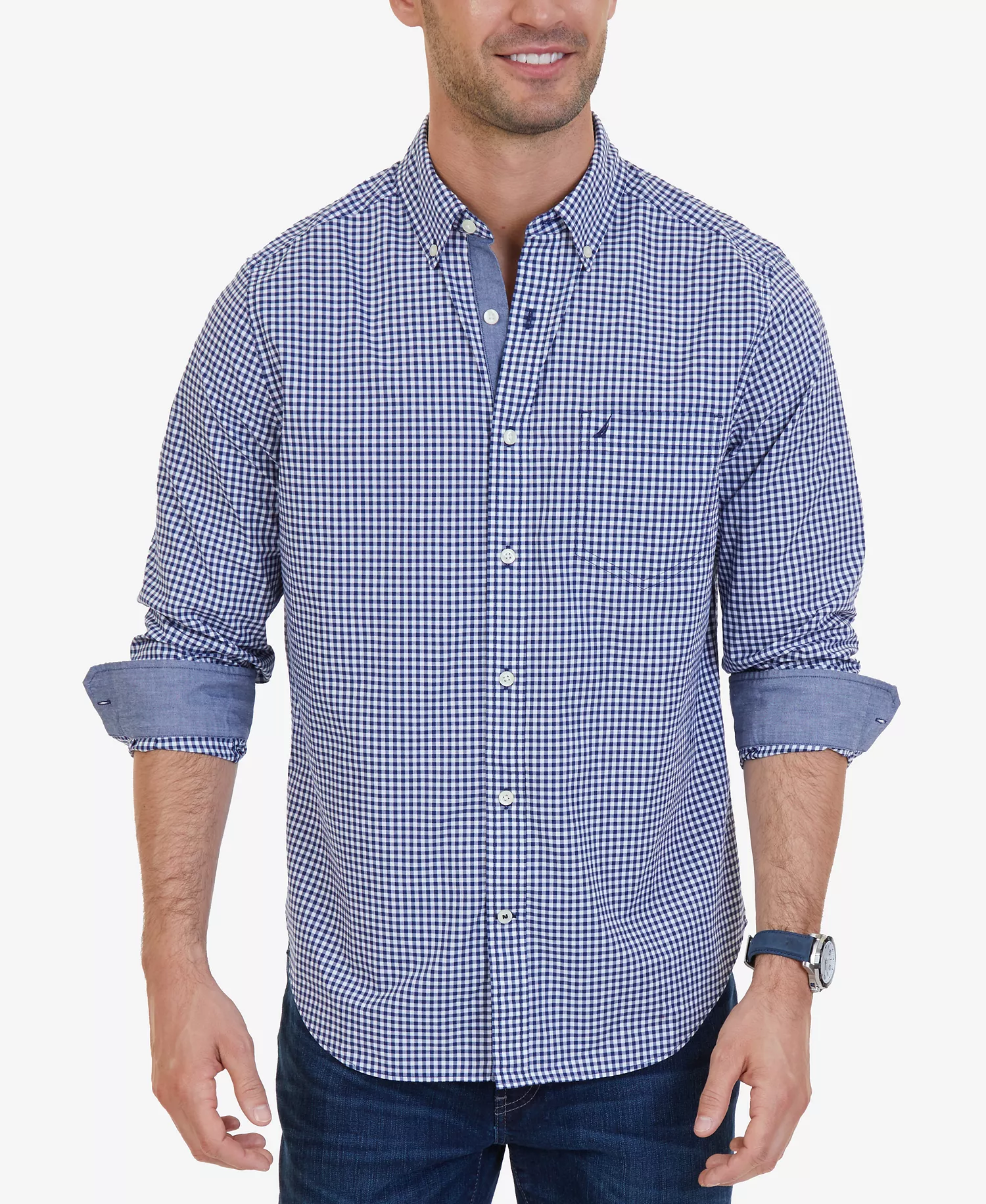 mni-24a23f431b771fecb1ad6b15d944a014 Men's Classic-Fit Long-Sleeve Gingham Check Poplin Shirt