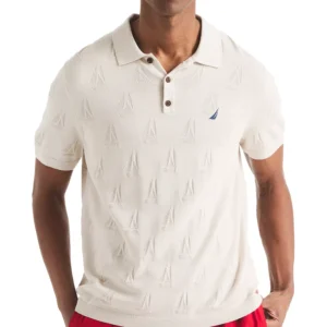 Men's Sailboat Textured Sweater Polo Shirt