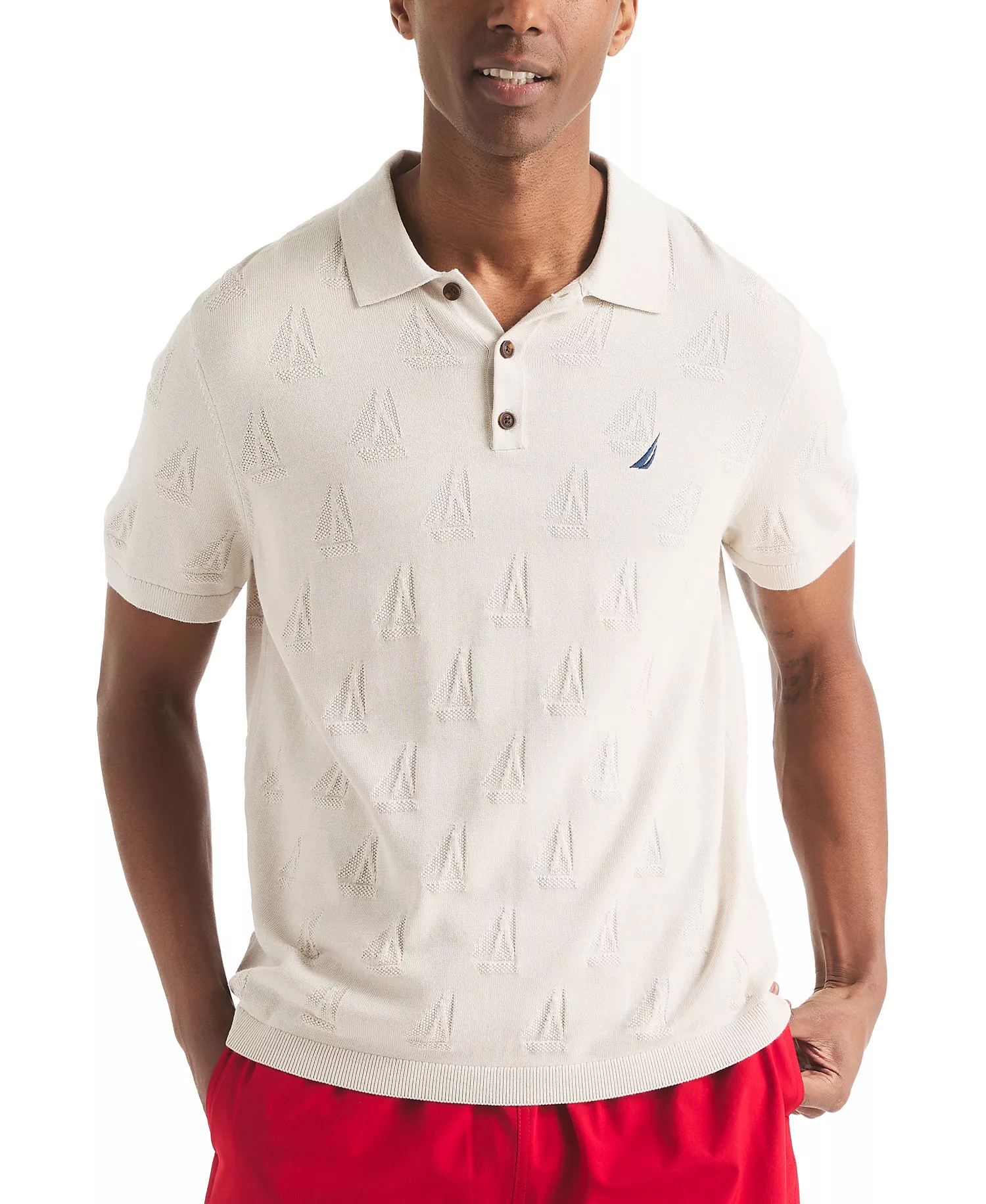 mni-252c5ebd22ec8cee6b8aa66b9604e0a1 Men's Sailboat Textured Sweater Polo Shirt