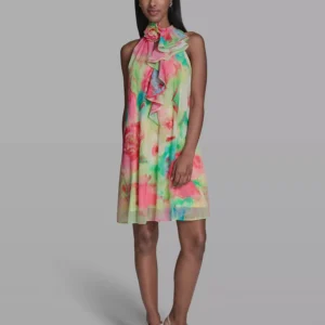Women’s Printed Ruffle Neck Dress