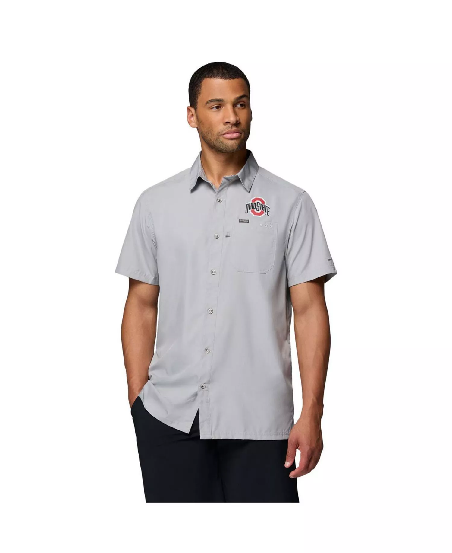 mni-2600a0dc664c6f910cc834375503345f Men's Gray Ohio State Buckeyes Slack Tide Camp Button-Up Shirt