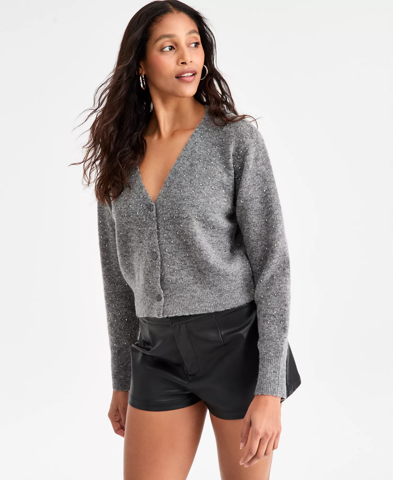 mni-273c7974a8ee784573f9f70afc97f8ed Women's Studded V-Neck Cardigan Sweater, Macy's Exclusive
