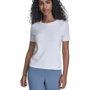 Petite Textured Short-Sleeve Sweater Top