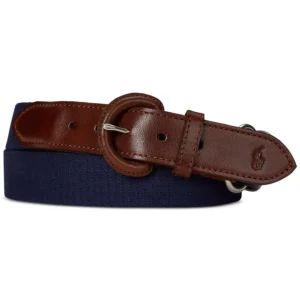 Men's Webbed Cotton & Leather Belt