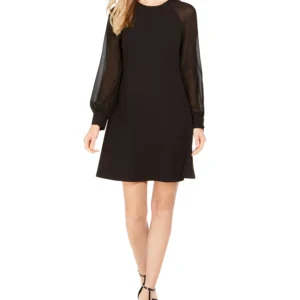 Illusion-Sleeve A-Line Dress