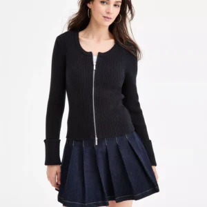Women's Zip-Front Ribbed-Knit Sweater, Macy's Exclusive