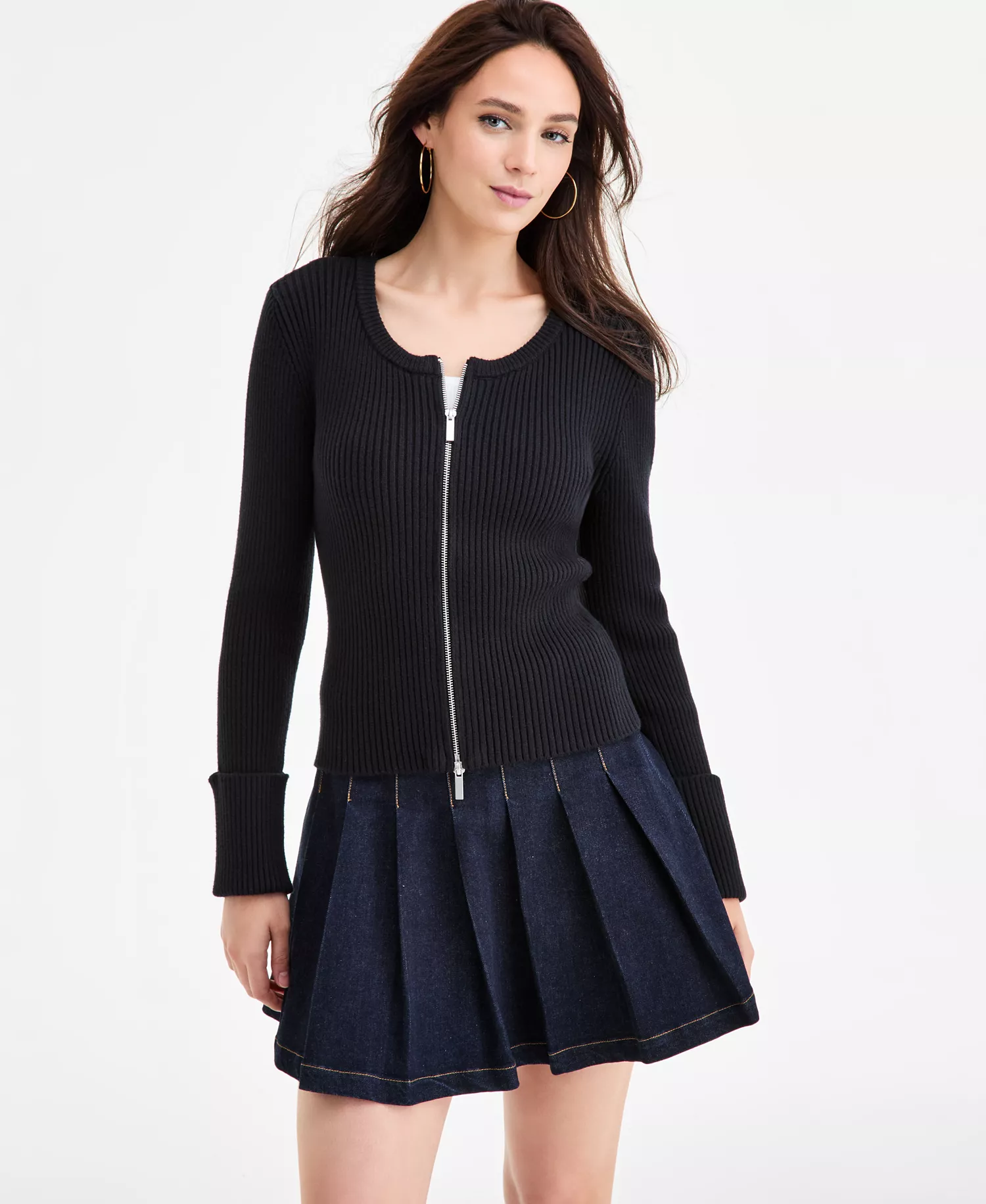 mni-2a3451be0eaba85a7ef29dad5682ceeb Women's Zip-Front Ribbed-Knit Sweater, Macy's Exclusive