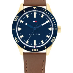 Men's Quartz Brown Leather Strap Watch 44mm