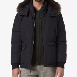 Men's Down Bomber with Faux Fur Trim and Removable Hood