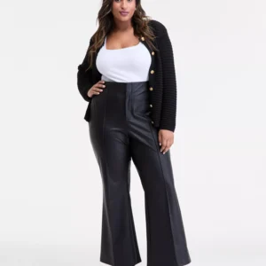 I.N.C International Plus Size Faux-Leather High-Rise Flared Pants, Macy's Exclusive