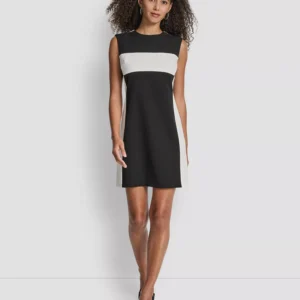 Women's Sleeveless Jewel Neck Colorblock Shift Dress