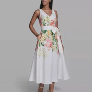 Women's Printed V-Neck Midi Dress