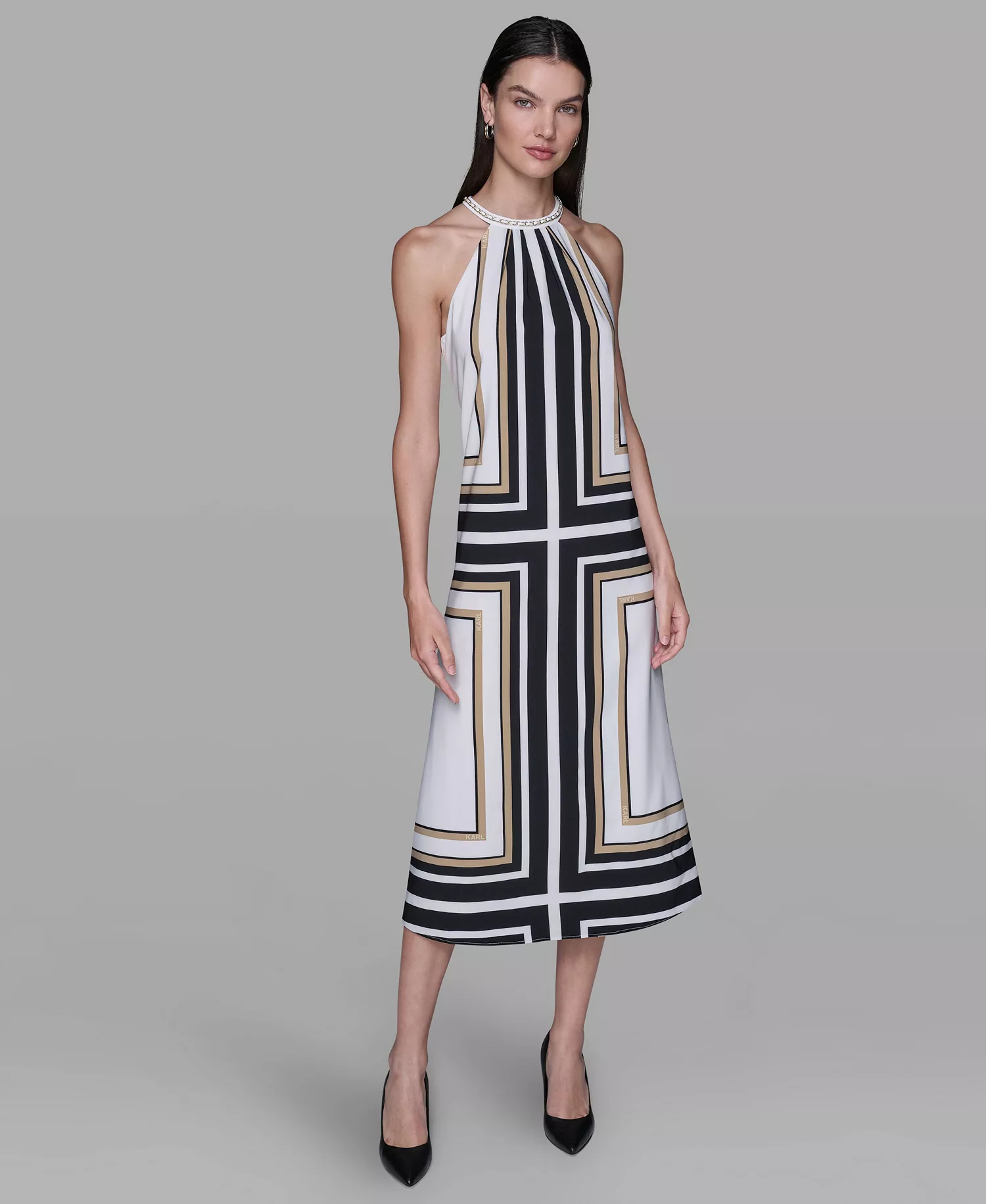 mni-2d0243b5c538596d9d6bf41b490bd8de Women's Halter Neck Printed Midi Dress