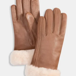 Sheepskin-Cuff Leather Gloves