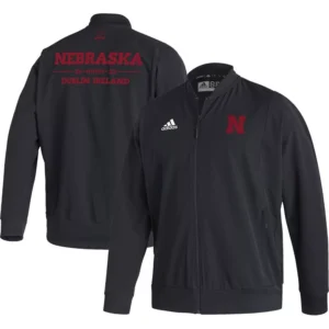 Men's Black Nebraska Huskers Ireland Sideline Woven Full-Zip Bomber Jacket