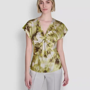 Women's Printed Woven Short-Sleeve V-Neck Blouse